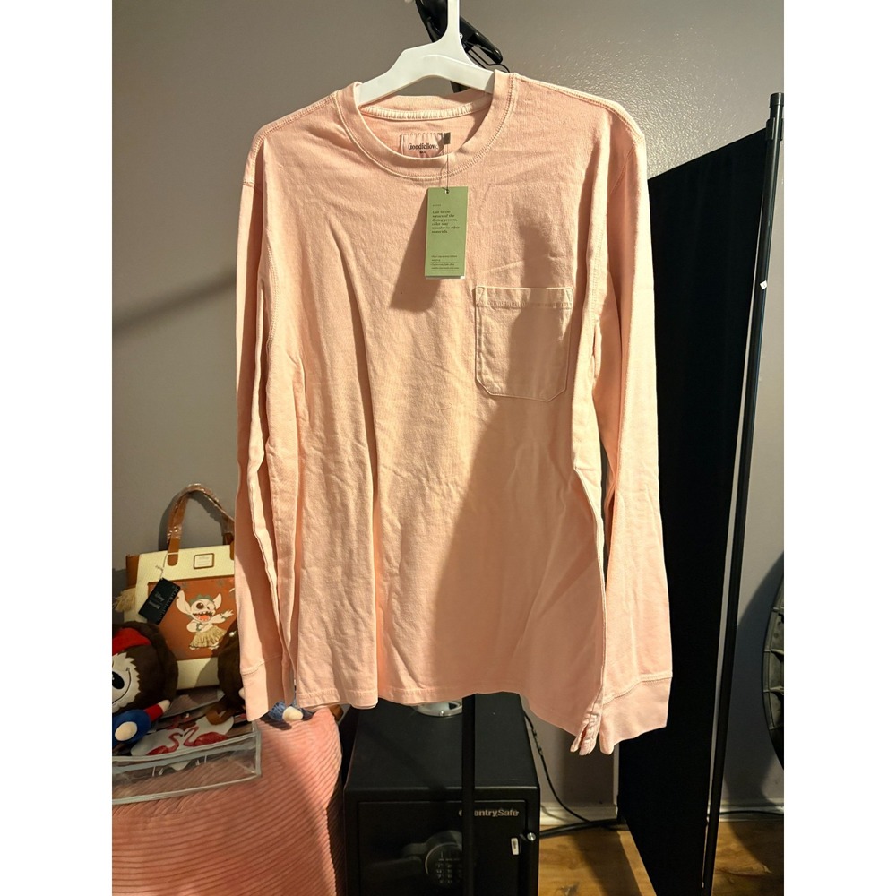 Goodfellow Mens 2 Pk Light Pink Long Sleeve Cotton Casual Shirt W/Pocket Sz L